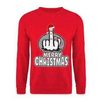 Merry Christmas Middle Finger Stinky Finger Design - Unisex Sweatshirt - red - Front - Alina (178cm) & Michal (187cm)