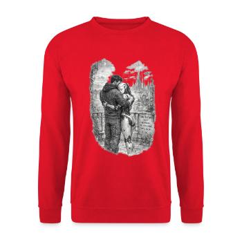 The Future Is Human and Machine – AI & Robot Futur - Unisex Sweatshirt - red - Front - Alina (178cm) & Michal (187cm)