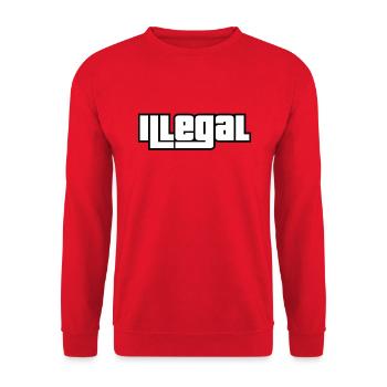 Illegal Blockschrift Design in Weiß - Unisex Pullover - Rot - Vorne - Alina (178cm) & Michal (187cm)