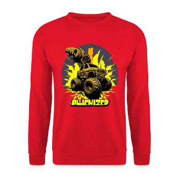 Monster truck with alien gripper arm with explosion - Unisex Sweatshirt - red - Front - Alina (178cm) & Michal (187cm)