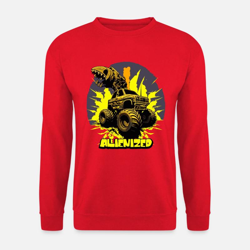 Monstertruck mit Alien-Greifarm mit Explosion - Unisex Pullover - Rot
