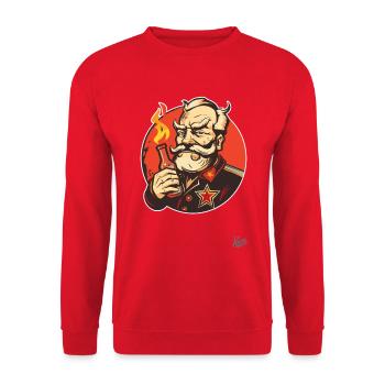 Parodie auf eine kommunistische Party mit Flasche - Unisex Pullover - Rot - Vorne - Alina (178cm) & Michal (187cm)