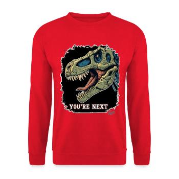 Super Aggressiver Rex Dinosaurier: Du bist Nächste - Unisex Pullover - Rot - Vorne - Alina (178cm) & Michal (187cm)