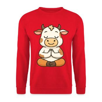 Süße Kuh Bulle Yoga Meditation entspannen Chibi - Unisex Pullover - Rot - Vorne - Alina (178cm) & Michal (187cm)