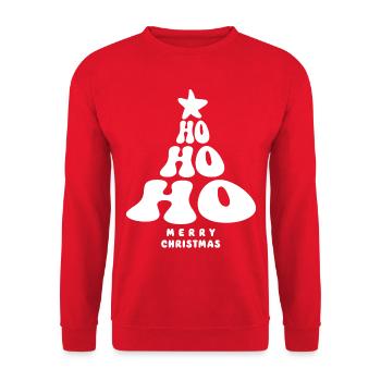 Merry Christmas - Ho ho ho - Weihnachtsbaum - Unisex Pullover - Rot - Vorne - Alina (178cm) & Michal (187cm)