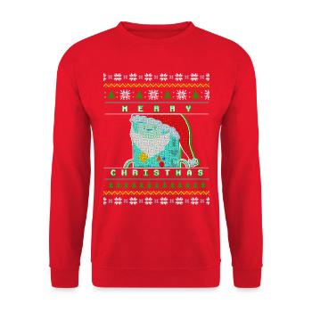 Merry Christmas Pixel Santa "Ugly Xmas Sweater" - Unisex Sweatshirt - red - Front - Alina (178cm) & Michal (187cm)