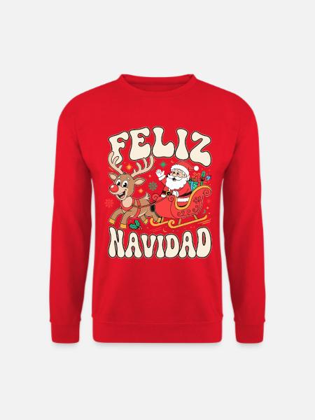 Feliz Navidad – Weihnachtsmann mit Rentier - Unisex Pullover - Rot