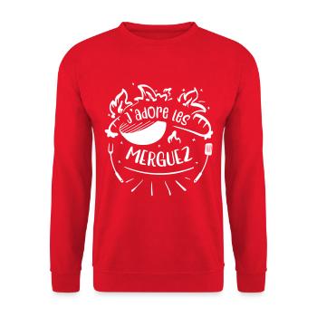 J'adore les merguez - Sweat-shirt Unisexe - rouge - Devant - Alina (178cm) & Michal (187cm)