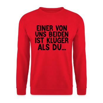 Kluger als du: Lustiges Statement-Shirt - Unisex Pullover - Rot - Vorne - Alina (178cm) & Michal (187cm)