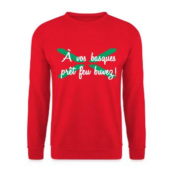 A vos basques prêt feu buvez ! - Sweat-shirt Unisexe - rouge - Devant - Alina (178cm) & Michal (187cm)