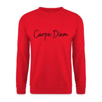 Geschenkidee Mann Frau Geburtstag Carpe Diem - Unisex Pullover - Rot - Vorne - Alina (178cm) & Michal (187cm)