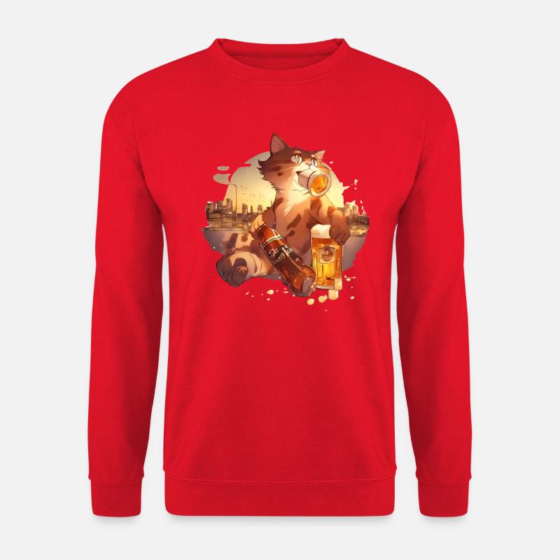 Paws & Pints: Katze mit Bier-Tee - Unisex Pullover - Rot