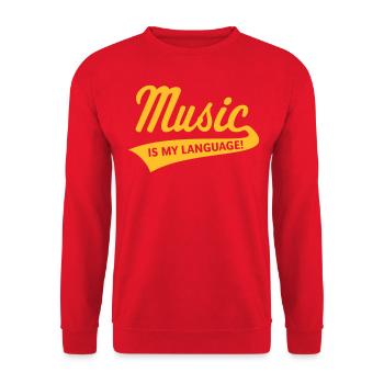 Music Is My Language! (Musik, Musiker, Musikerin) - Unisex Pullover - Rot - Vorne - Alina (178cm) & Michal (187cm)