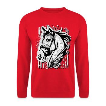 Equitation - cavalier - sport équestre - tête de cheval - jument - Sweat-shirt Unisexe - rouge - Devant - Alina (178cm) & Michal (187cm)