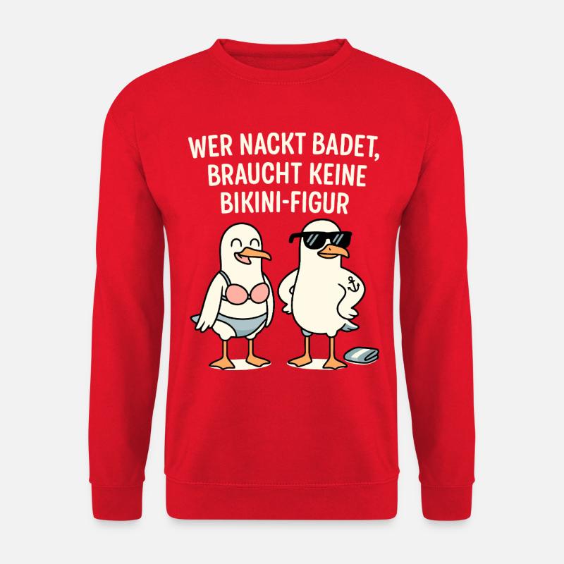 Nackt badet Bikini-Figur Spruch - Unisex Pullover - Rot