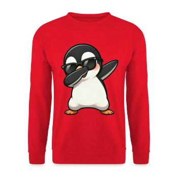 Dabbing Pinguin - Unisex Pullover - Rot - Vorne - Alina (178cm) & Michal (187cm)