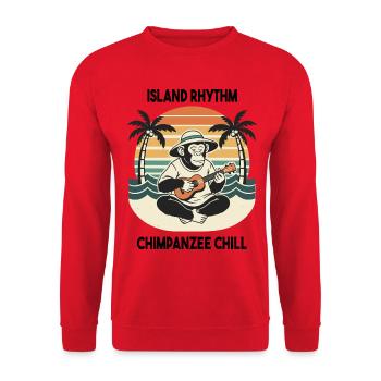 Chimpanzee Ukulele Island Rhythm Chill - Unisex Sweatshirt - red - Front - Alina (178cm) & Michal (187cm)