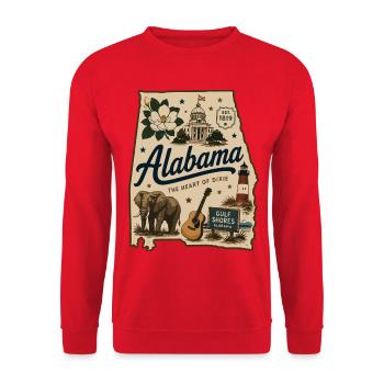 Vintage-Alabama State Pride Illustrated-Aufkleber - Unisex Pullover - Rot - Vorne - Alina (178cm) & Michal (187cm)