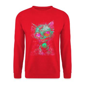 Psychedelische Zombie-Katze Unheimliche Monster-Neon-Kunst - Unisex Pullover - Rot - Vorne - Alina (178cm) & Michal (187cm)