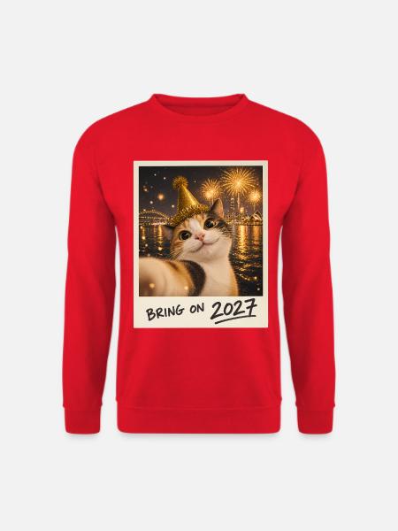 Bring On 2027 Glückskatze Selfie Silvester - Unisex Pullover - Rot