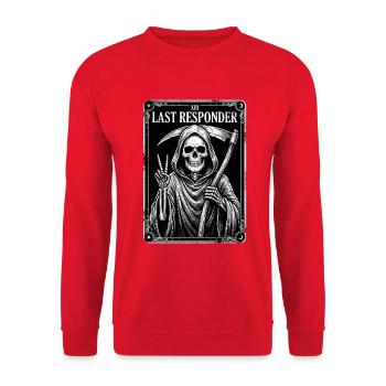 Grim Reaper Last Responder Tarot Card Okult Skelet - Unisex Pullover - Rot - Vorne - Alina (178cm) & Michal (187cm)