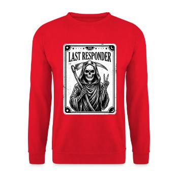 Grim Reaper Last Responder Tarot Card Okult Skelet - Unisex Pullover - Rot - Vorne - Alina (178cm) & Michal (187cm)