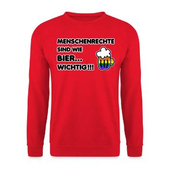 Menschenrechte Bier Spruch Sprüche Regenbogen - Unisex Pullover - Rot - Vorne - Alina (178cm) & Michal (187cm)