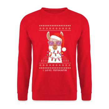 XMAS Lama: Festliche Weihnachtsfreude - Unisex Pullover - Rot - Vorne - Alina (178cm) & Michal (187cm)