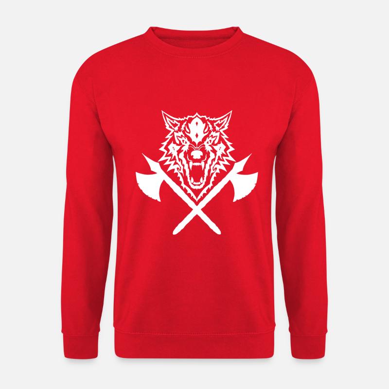 Wolf head with two axes Viking wolf white - Unisex Sweatshirt - red