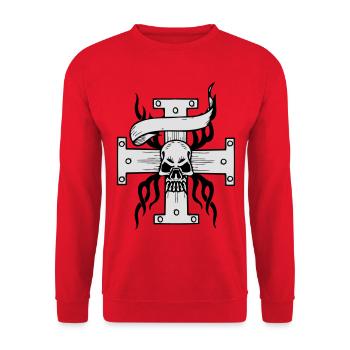 Totenkoop, Totenschädel,Kreuz,kreuz, - Unisex Pullover - Rot - Vorne - Alina (178cm) & Michal (187cm)