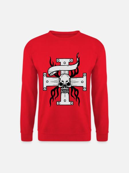 Totenkopf am Kreuz mit Tribal 2 farbig gestaltbar - Unisex Sweatshirt - red