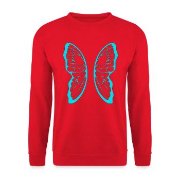 Türkis Schmetterlingsflügel Muster auf Schwarz - Unisex Pullover - Rot - Vorne - Alina (178cm) & Michal (187cm)