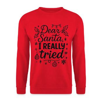 Dear Santa, I really tried - Unisex Pullover - Rot - Vorne - Alina (178cm) & Michal (187cm)