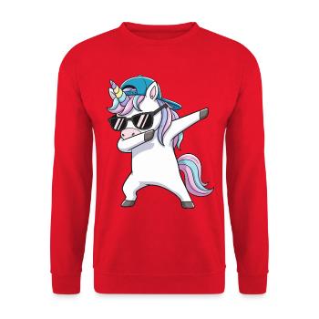 Coole Dabbing Einhorn-Sonnenbrille Cartoon-Kunst - Unisex Pullover - Rot - Vorne - Alina (178cm) & Michal (187cm)