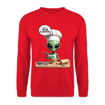 Alien Chef Cupcake - Unisex Sweatshirt - red - Front - Alina (178cm) & Michal (187cm)