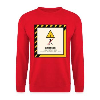 Vorsicht Couch-Potato Zone - Unisex Pullover - Rot - Vorne - Alina (178cm) & Michal (187cm)