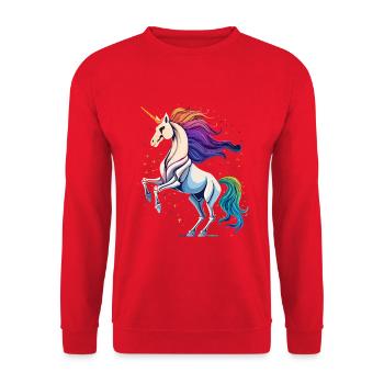 Skelett Einhorn – Neon Horror - Unisex Pullover - Rot - Vorne - Alina (178cm) & Michal (187cm)