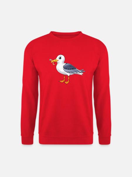 Lustige Möwe mit Wurm Küste Meer - Unisex Pullover - Rot