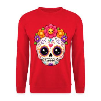 Halloween Sugar Skull Sugarskull kawaii - Unisex Pullover - Rot - Vorne - Alina (178cm) & Michal (187cm)