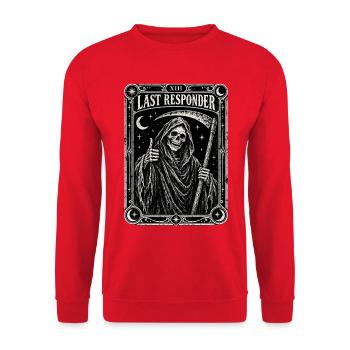 Grim Reaper Last Responder Tarot Card Okult Skelet - Unisex Pullover - Rot - Vorne - Alina (178cm) & Michal (187cm)