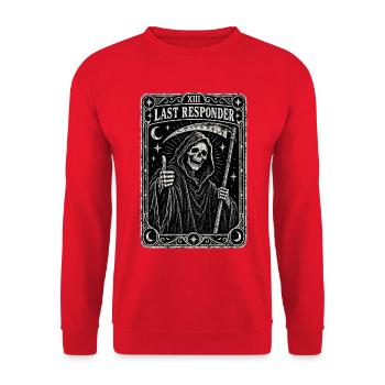 Grim Reaper Last Responder Tarot Card Okult Skelet - Unisex Pullover - Rot - Vorne - Alina (178cm) & Michal (187cm)