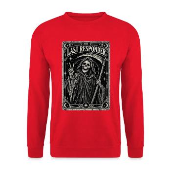 Grim Reaper Last Responder Tarot Card Okult Skelet - Unisex Pullover - Rot - Vorne - Alina (178cm) & Michal (187cm)