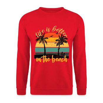 Life is better on the beach vintage sunset - Unisex Pullover - Rot - Vorne - Alina (178cm) & Michal (187cm)