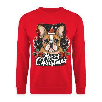 Festlicher Bulldoggenzauber - Unisex Pullover - Rot - Vorne - Alina (178cm) & Michal (187cm)