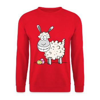 Happy Easter sheep I Easter gift Easter motive Fun - Unisex Sweatshirt - red - Front - Alina (178cm) & Michal (187cm)