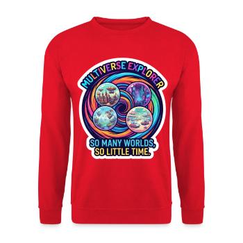 Multiverse Explorer: So Many Worlds - Unisex Pullover - Rot - Vorne - Alina (178cm) & Michal (187cm)