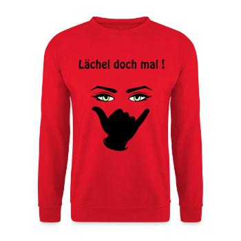 Lächel doch mal! - Unisex Pullover - Rot - Vorne - Alina (178cm) & Michal (187cm)