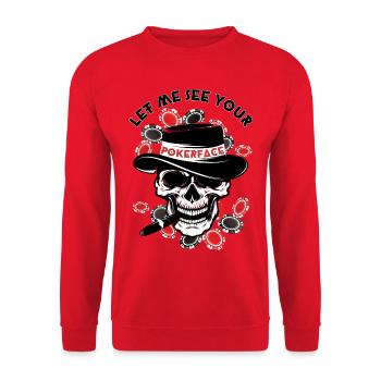 Let me see your POKERFACE - Unisex Pullover - Rot - Vorne - Alina (178cm) & Michal (187cm)