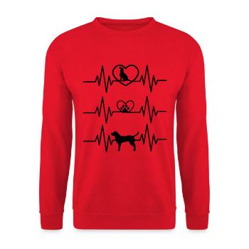 J’aime mon chien - Heartbeat pour animal de compagnie - Sweat-shirt Unisexe - rouge - Devant - Alina (178cm) & Michal (187cm)