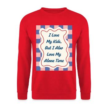 I Love my Alone Time – Eltern-Statement - Unisex Pullover - Rot - Vorne - Alina (178cm) & Michal (187cm)